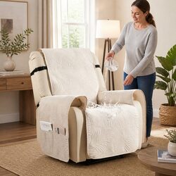 Quilted Recliner Chair Cover Waterproof Protector with Storage