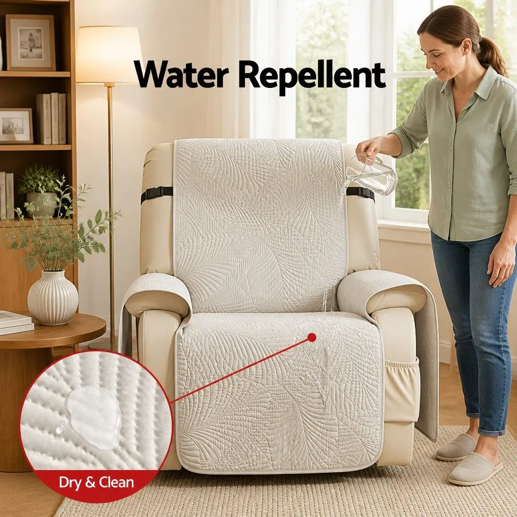 Quilted Recliner Chair Cover Waterproof Protector with Storage