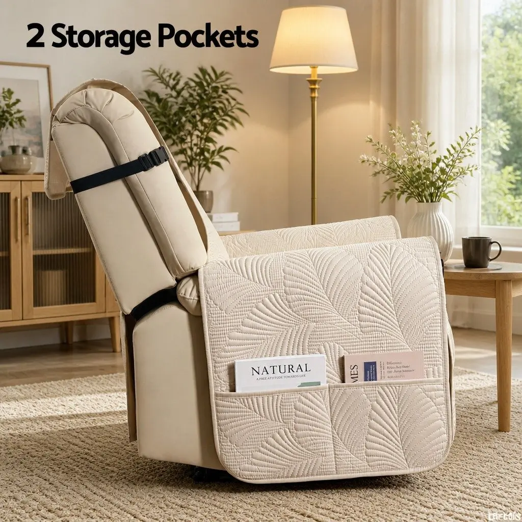 Quilted Recliner Chair Cover Waterproof Protector with Storage