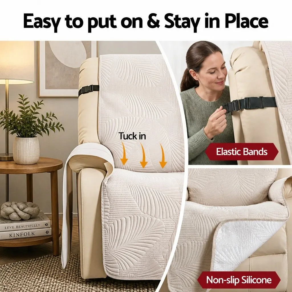 Quilted Recliner Chair Cover Waterproof Protector with Storage