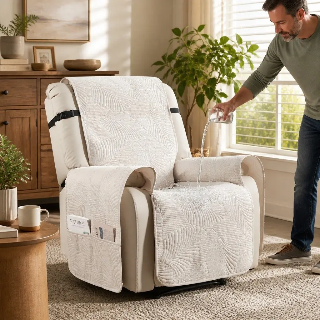 Quilted Recliner Chair Cover Waterproof Protector with Storage