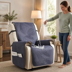 Quilted Grey Recliner Chair Cover with Side Pockets