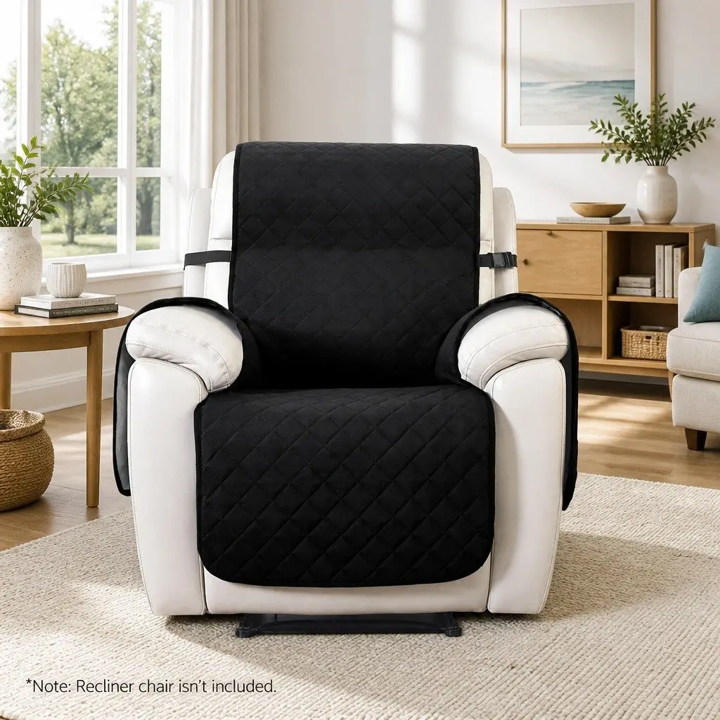 Recliner Chair Cover Water Resistant Diamond-Quilted 1-Seater Microfibre Black