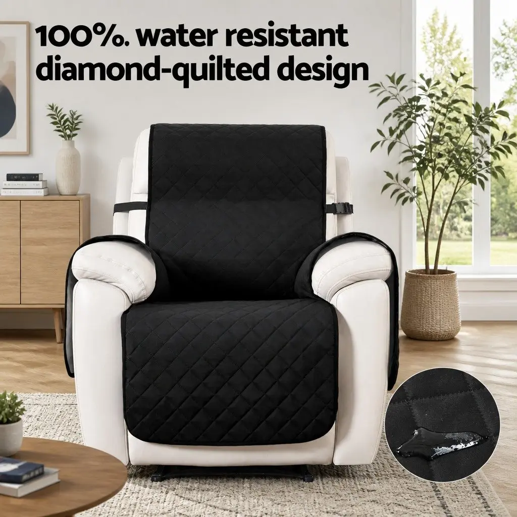 Recliner Chair Cover Water Resistant Diamond-Quilted 1-Seater Microfibre Black
