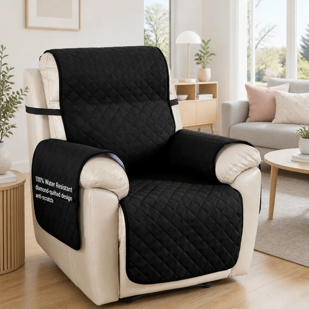 Recliner Chair Cover Water Resistant Diamond-Quilted 1-Seater Microfibre Black