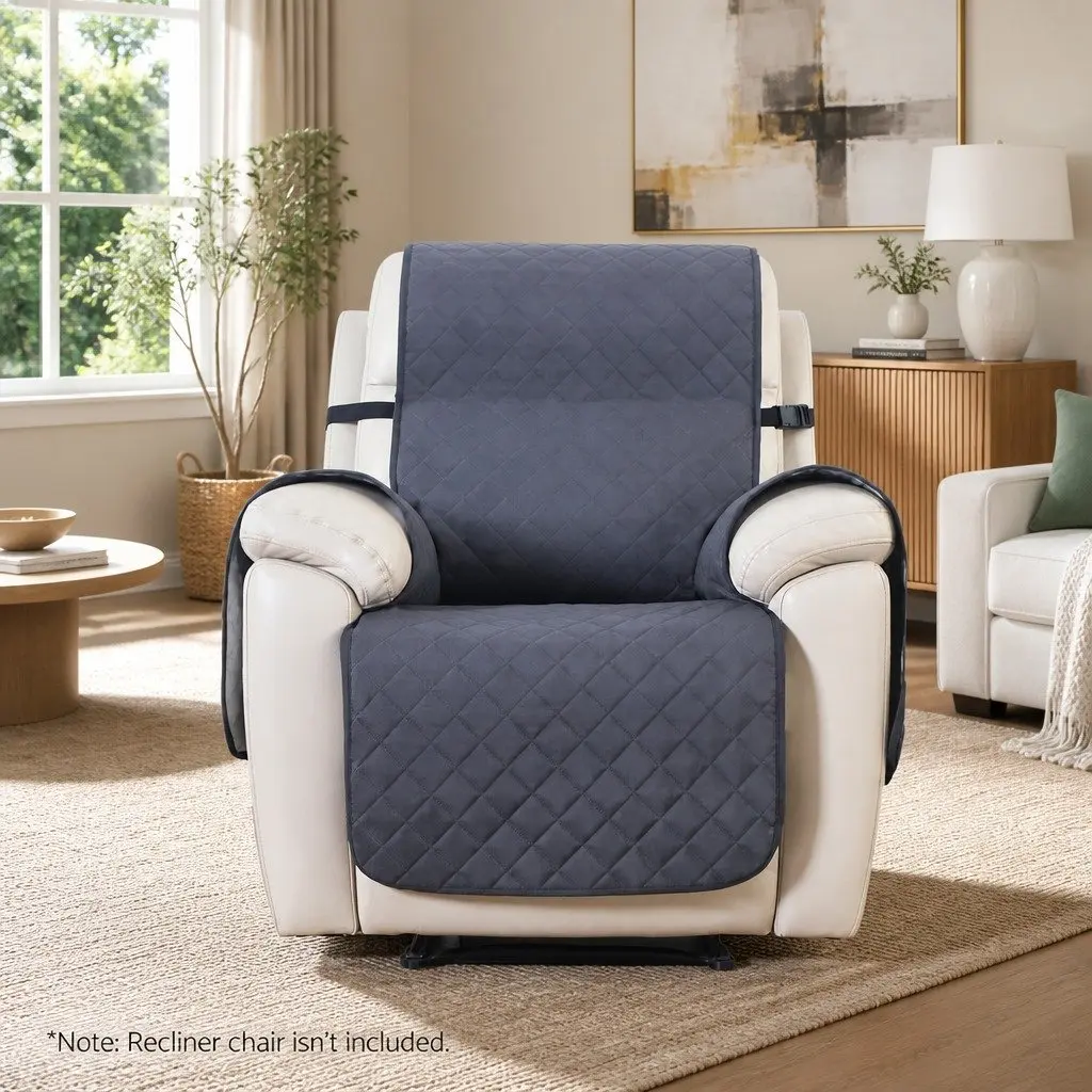 Recliner Chair Cover Water Resistant Grey Diamond Quilted 1-Seater Microfibre