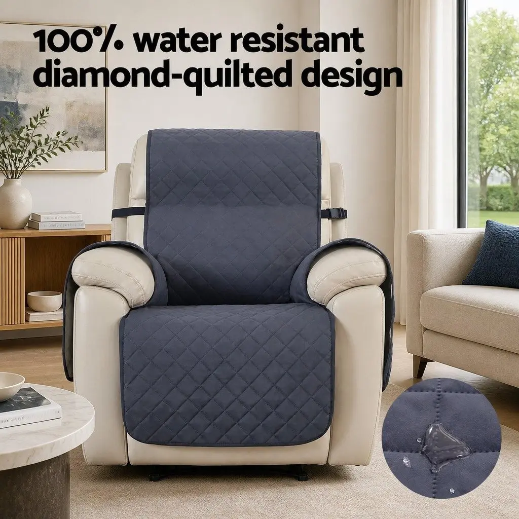 Recliner Chair Cover Water Resistant Grey Diamond Quilted 1-Seater Microfibre