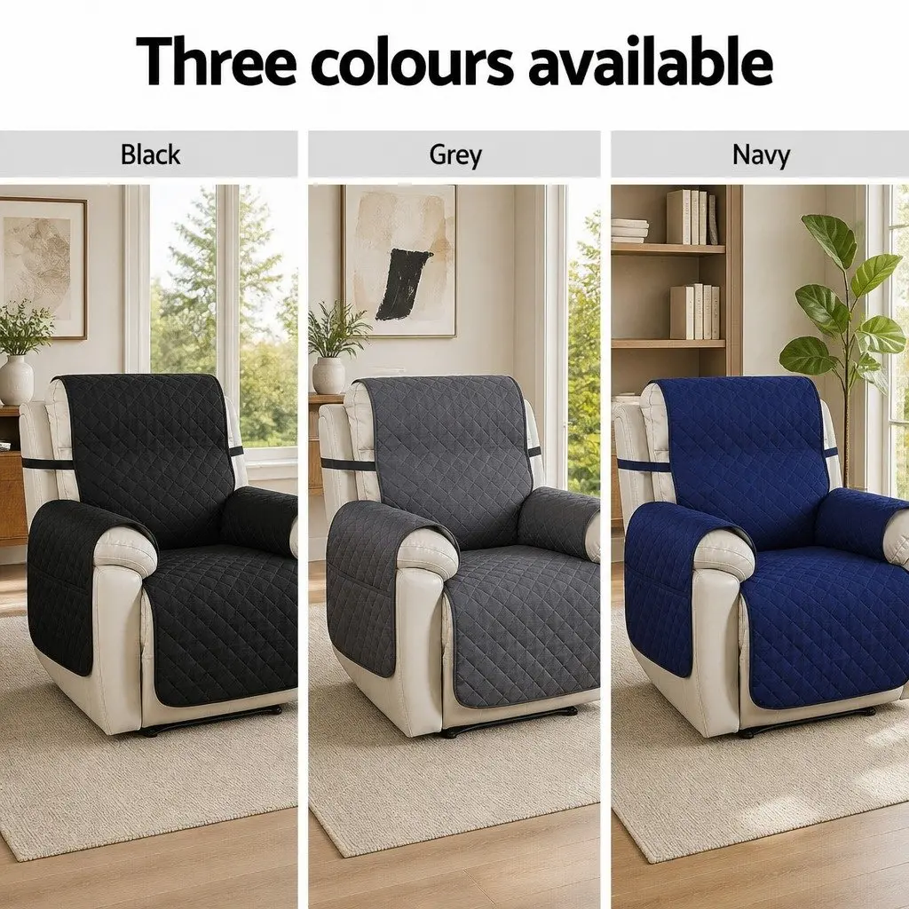 Recliner Chair Cover Water Resistant Grey Diamond Quilted 1-Seater Microfibre