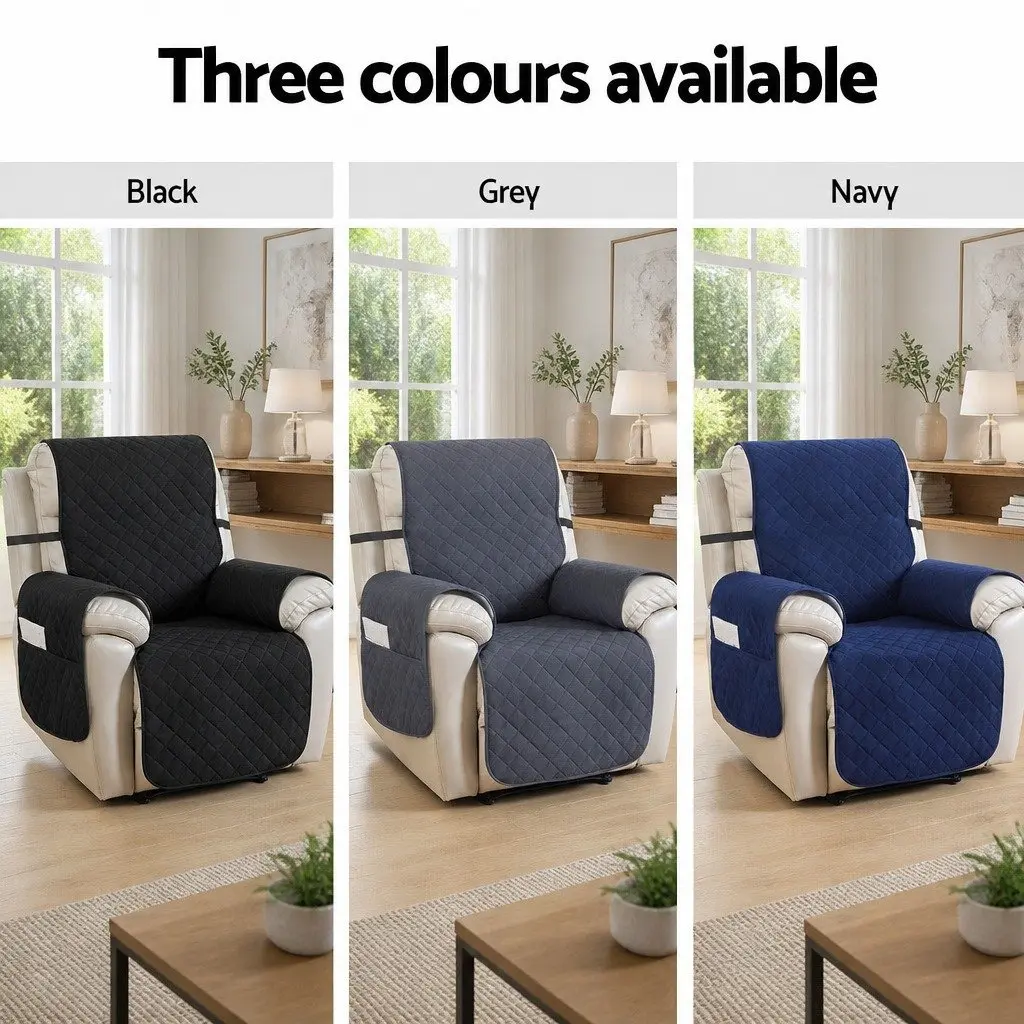 Recliner Chair Cover Water Resistant Navy Blue Diamond Quilted 1 Seater Microfibre Fabric