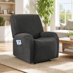 Soft Grey Recliner Chair Cover with Pockets