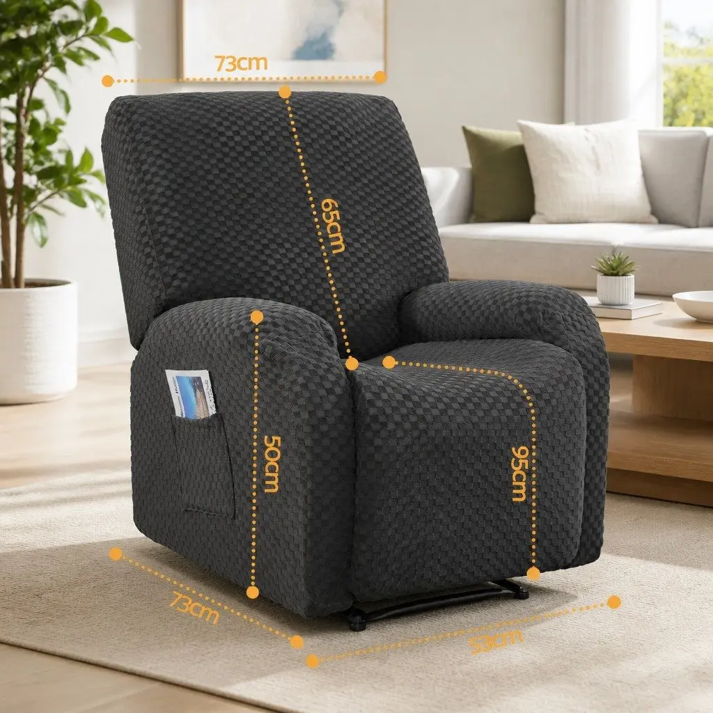 Recliner Chair Cover Soft Fabric Grey Stretch with Side Pockets