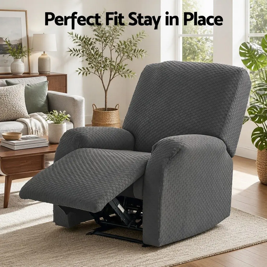 Recliner Chair Cover Soft Fabric Grey Stretch with Side Pockets