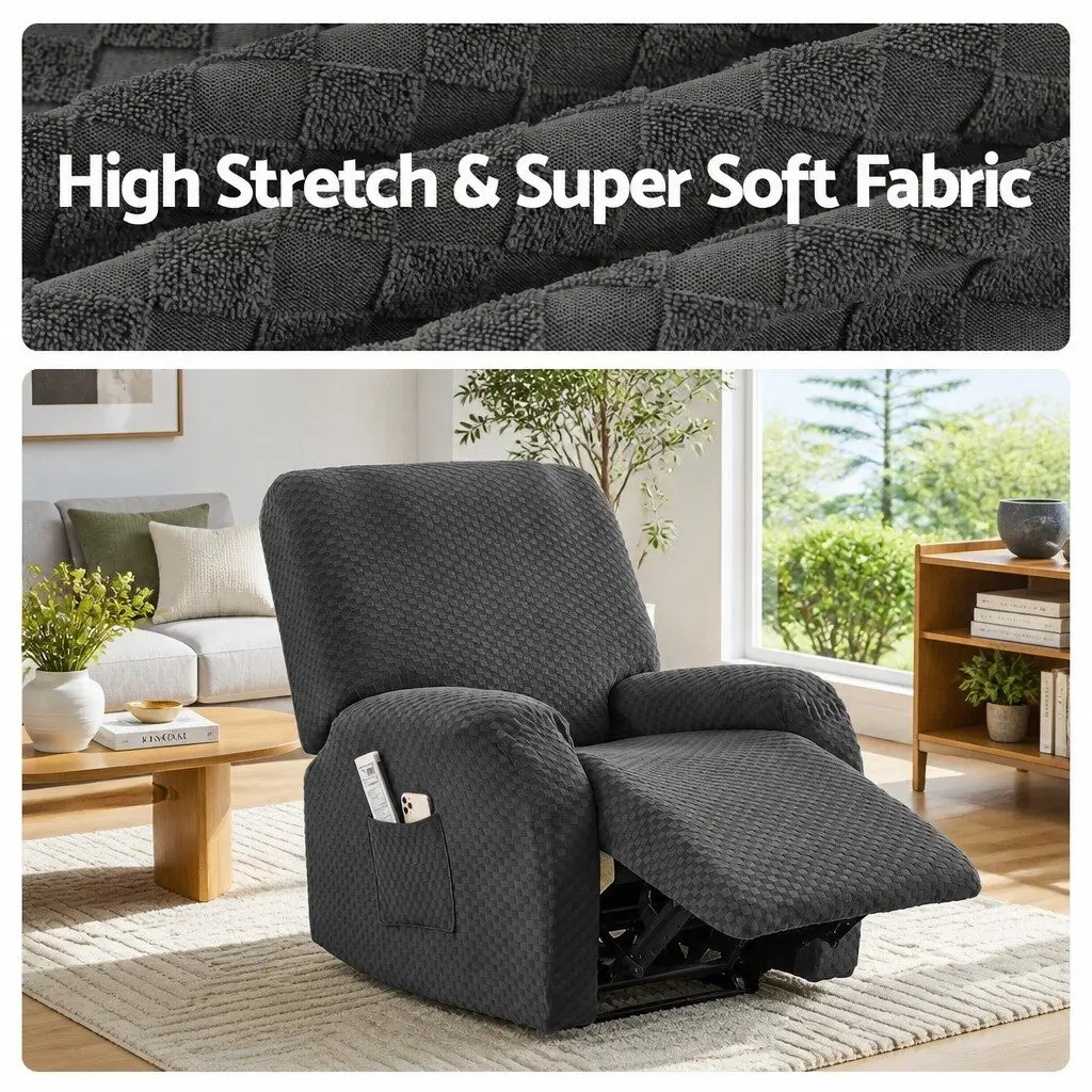 Recliner Chair Cover Soft Fabric Grey Stretch with Side Pockets