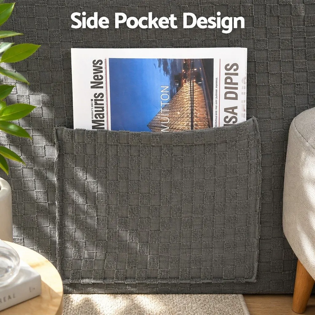 Recliner Chair Cover Soft Fabric Grey Stretch with Side Pockets