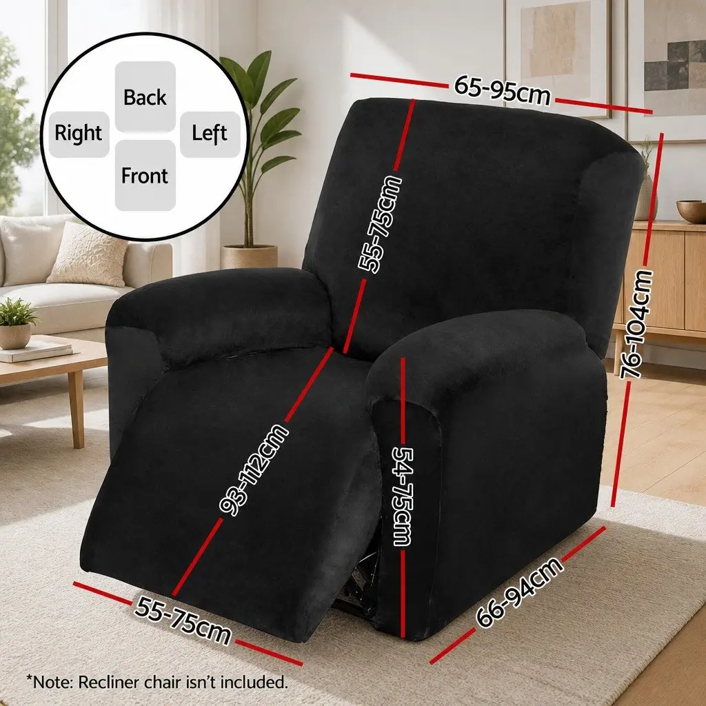 Recliner Chair Cover Velvet Black 1 Seater Stretchy Anti-Slip Elastic Machine Washable