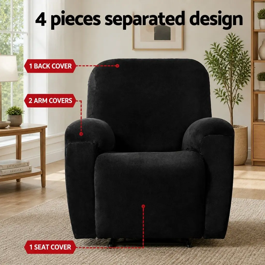 Recliner Chair Cover Velvet Black 1 Seater Stretchy Anti-Slip Elastic Machine Washable