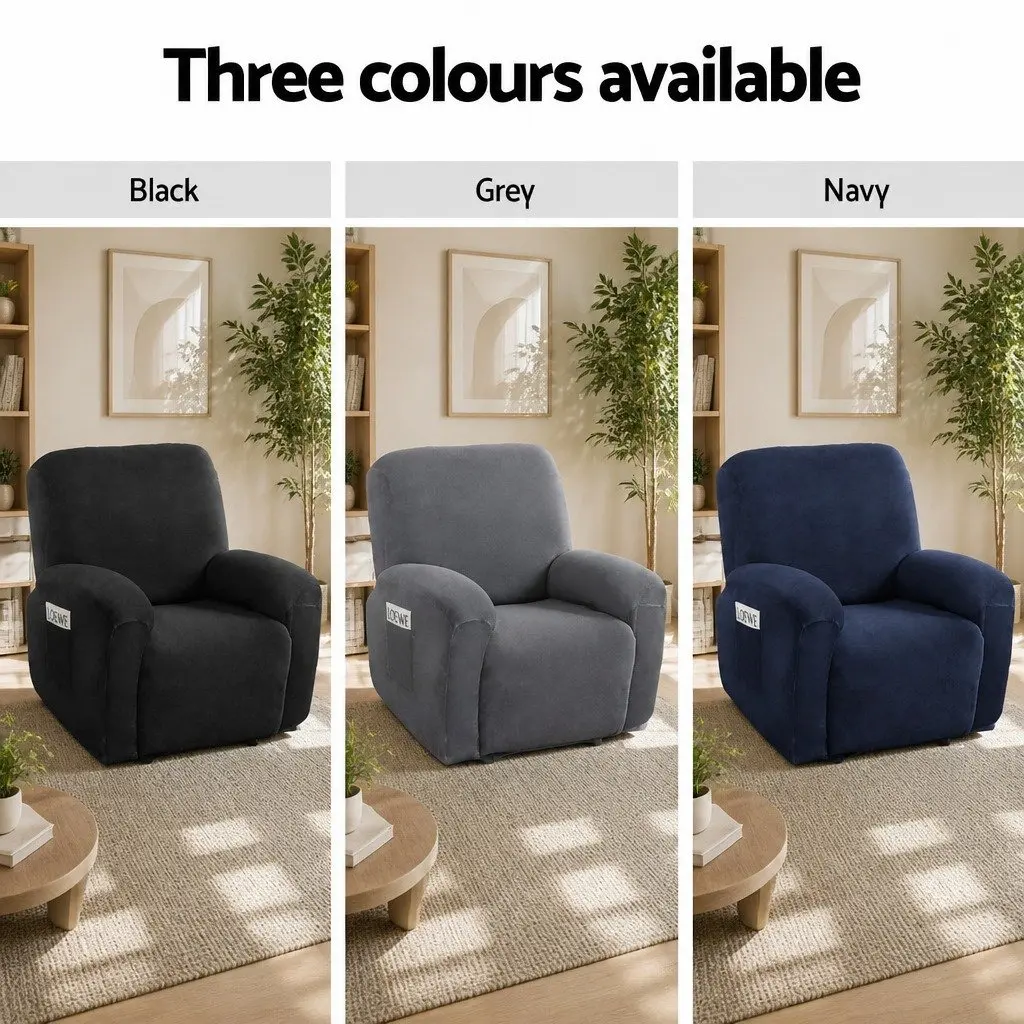 Recliner Chair Cover Velvet Black 1 Seater Stretchy Anti-Slip Elastic Machine Washable