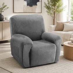 Velvet Grey Recliner Chair Cover for 1 Seater