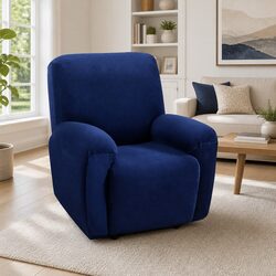 Navy Blue Velvet Recliner Chair Cover for 1 Seater