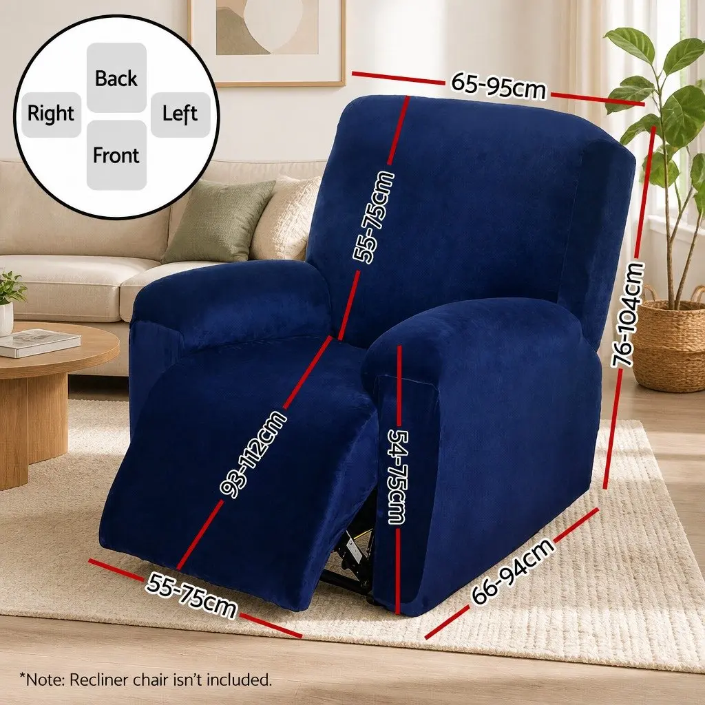 Recliner Chair Cover Navy Blue Velvet 1 Seater Stretch Material