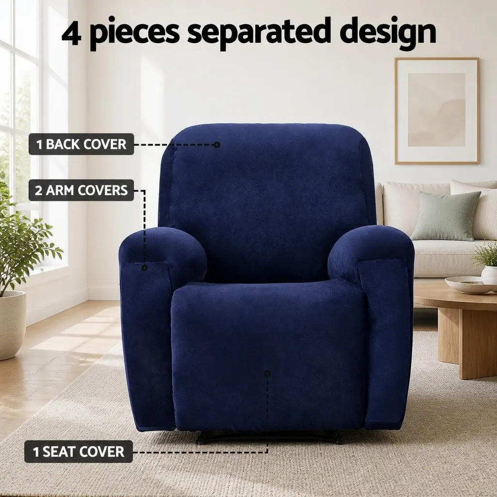 Recliner Chair Cover Navy Blue Velvet 1 Seater Stretch Material
