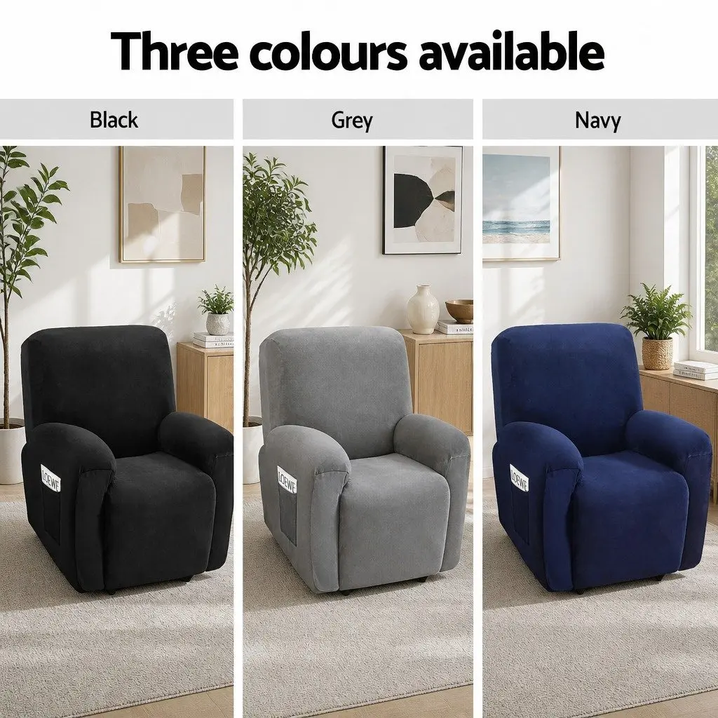 Recliner Chair Cover Navy Blue Velvet 1 Seater Stretch Material