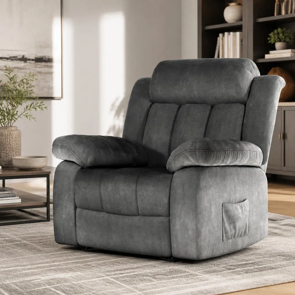 Electric Massage Recliner Chair Velvet Grey 73cm W 90cm D 106cm H Sponge