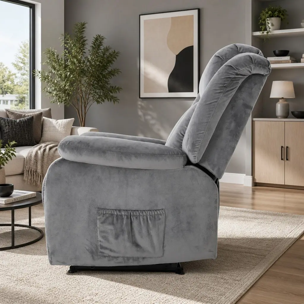 Electric Massage Recliner Chair Velvet Grey 73cm W 90cm D 106cm H Sponge