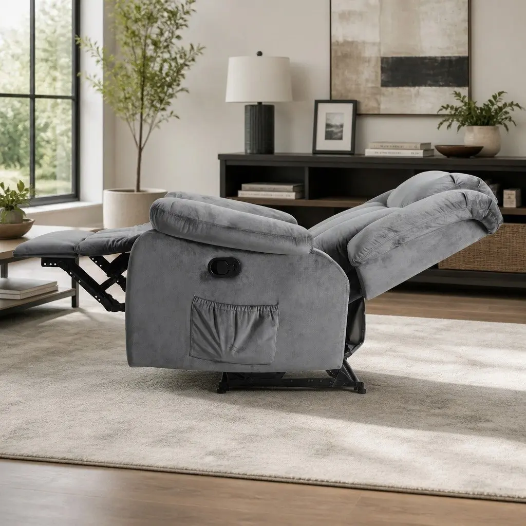 Electric Massage Recliner Chair Velvet Grey 73cm W 90cm D 106cm H Sponge