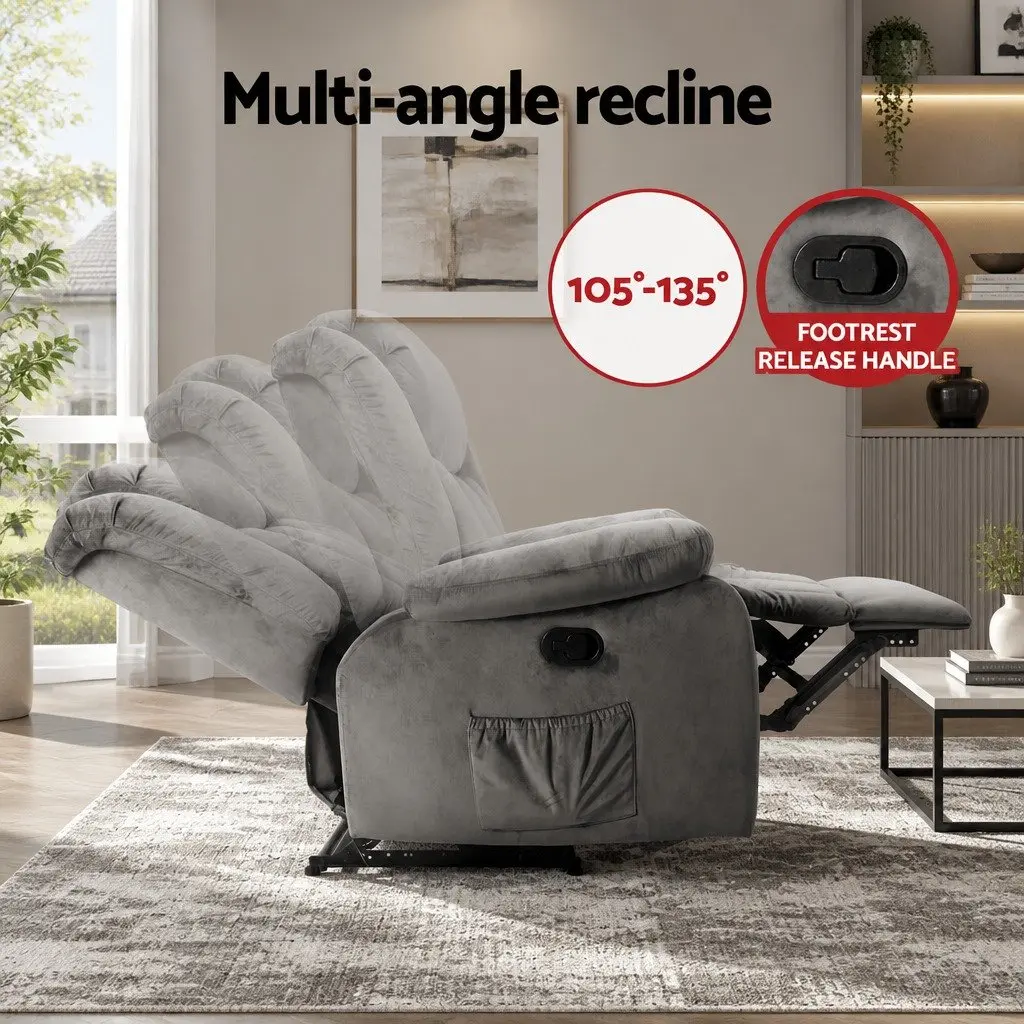 Electric Massage Recliner Chair Velvet Grey 73cm W 90cm D 106cm H Sponge