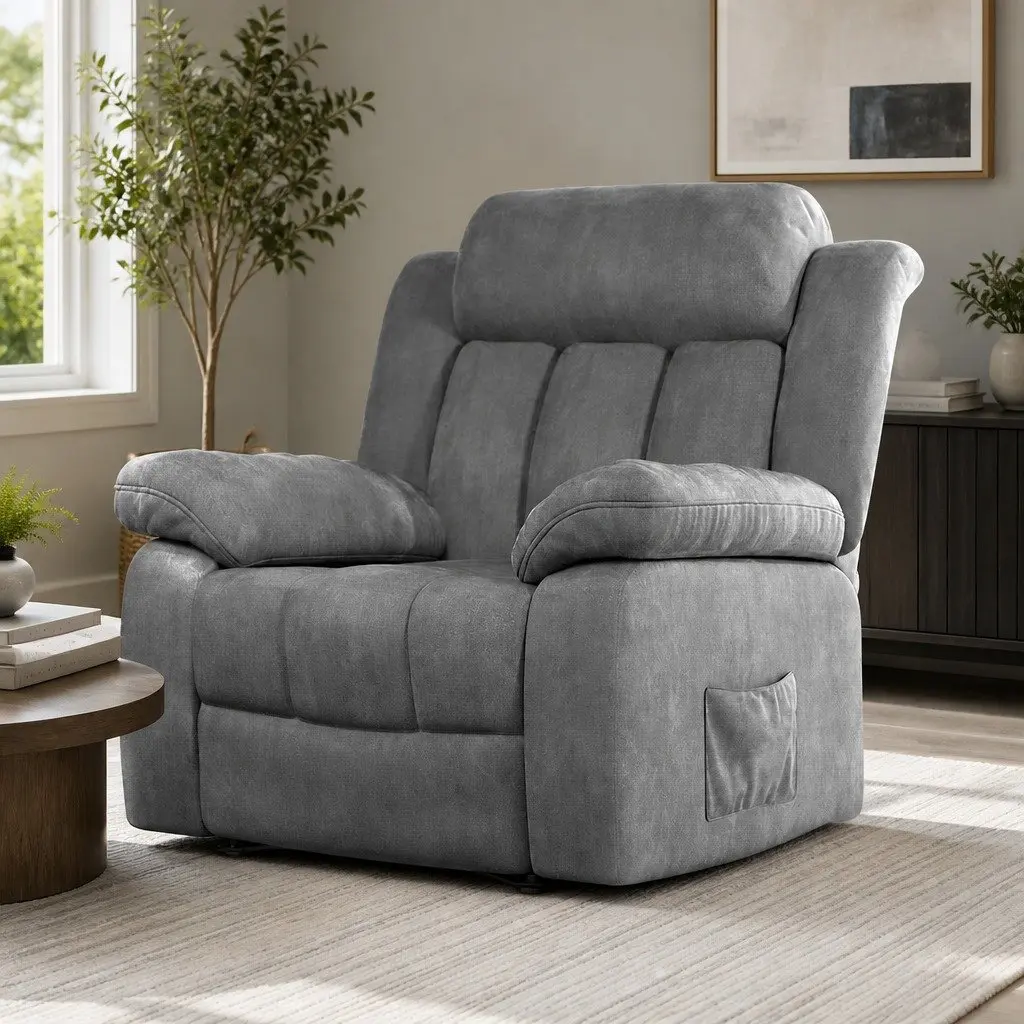 Electric Massage Recliner Chair Velvet Grey 73cm W 90cm D 106cm H Sponge