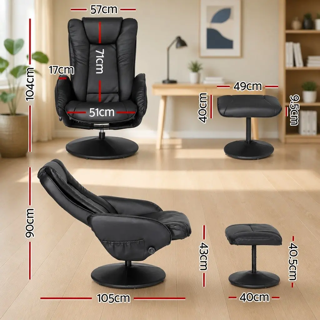Recliner Chair Heated Massage 5-Point Black Manual Recline PU Leather