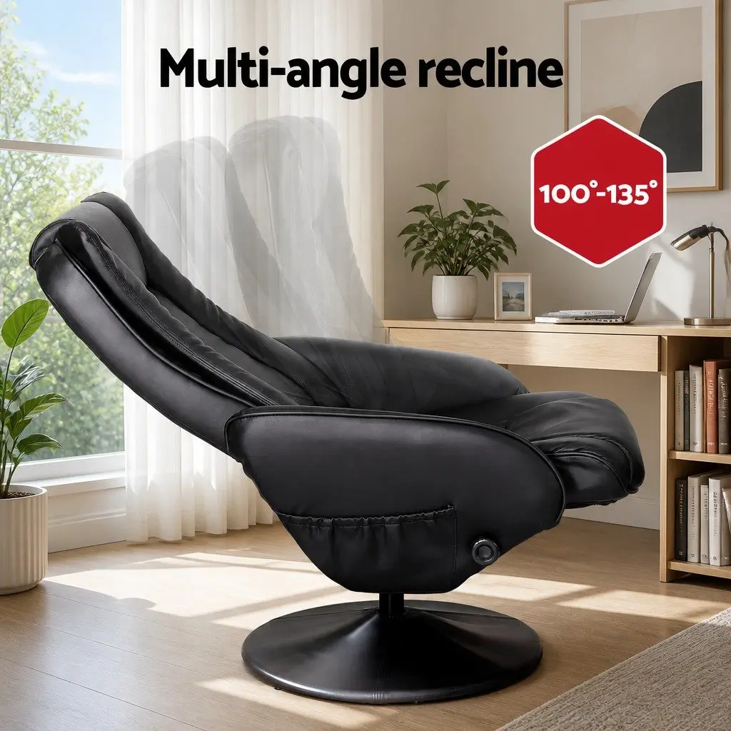 Recliner Chair Heated Massage 5-Point Black Manual Recline PU Leather