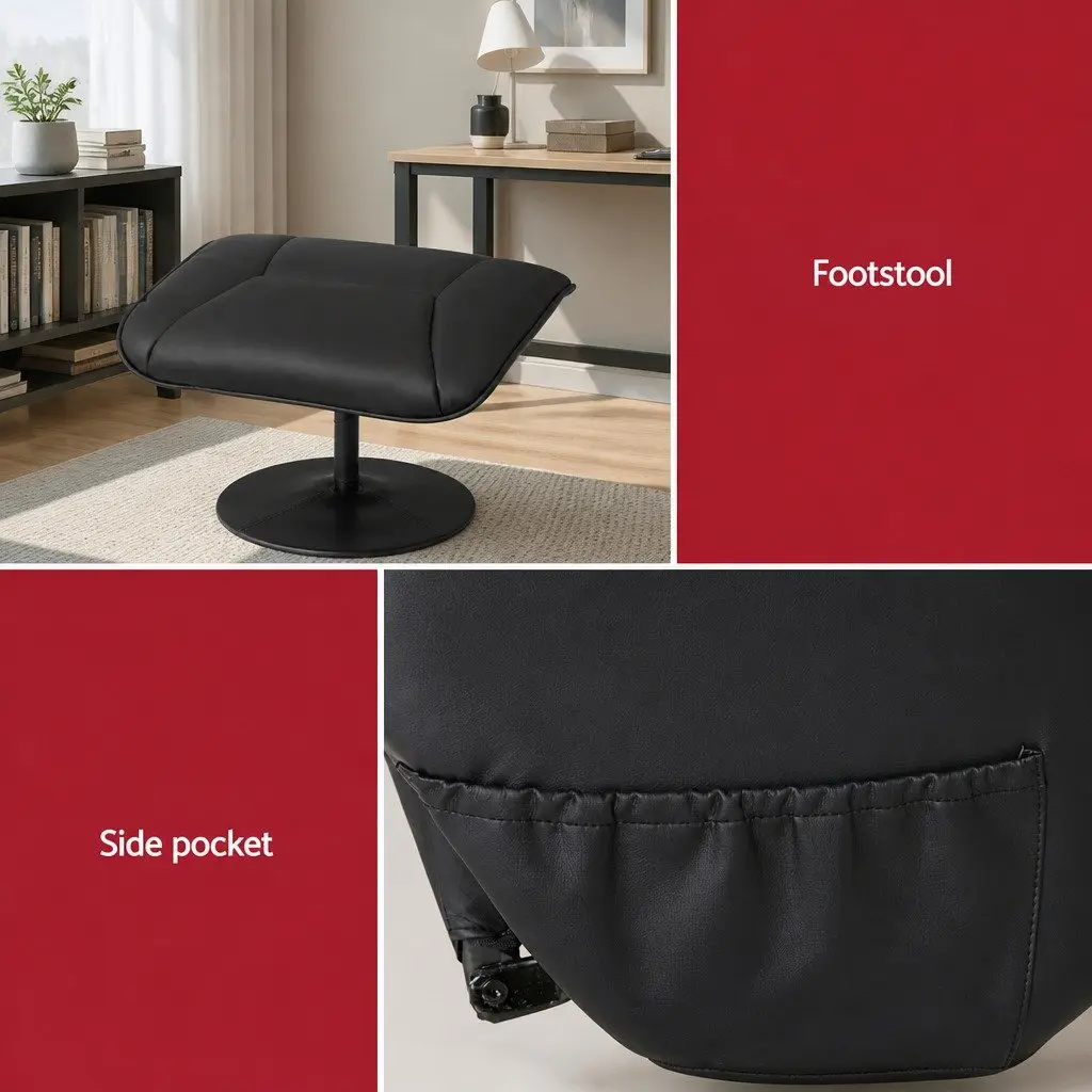 Recliner Chair Heated Massage 5-Point Black Manual Recline PU Leather