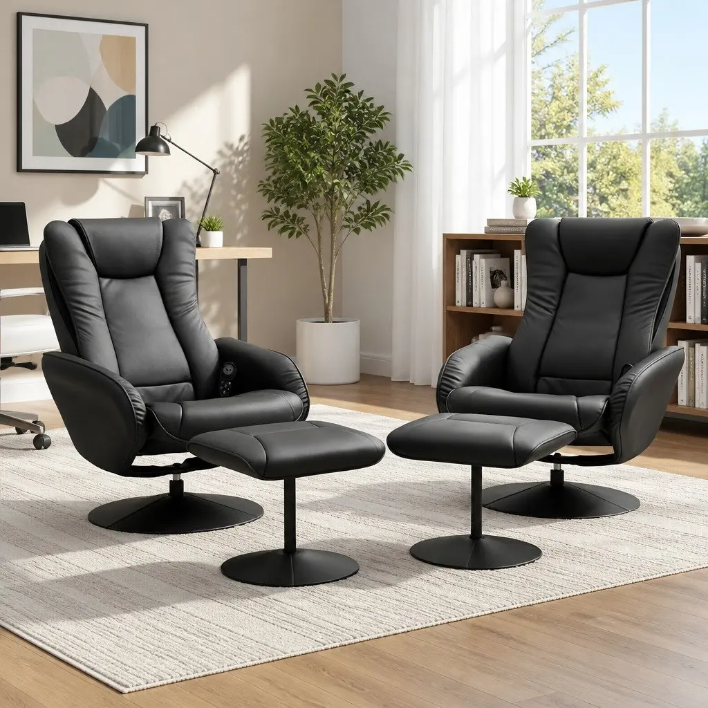 Recliner Chair Heated Massage 5-Point Black Manual Recline PU Leather