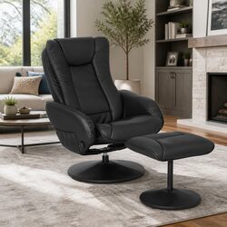 Heated Massage Recliner Chair with Ottoman in Black
