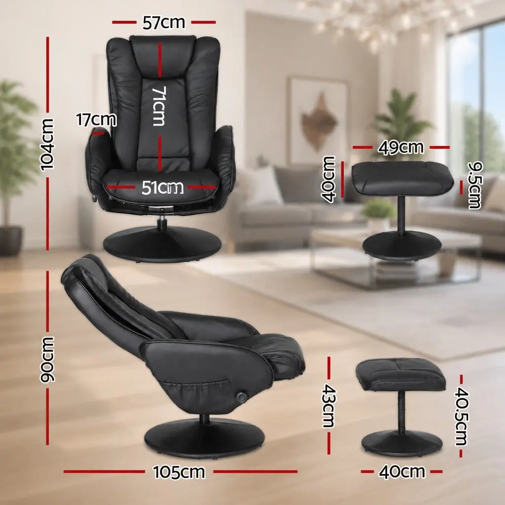 Recliner Chair Heated Massage Black Manual Recline Footrest Lounge Seat