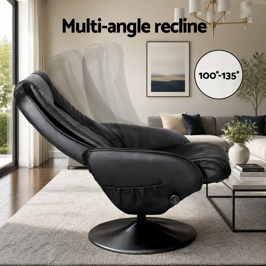 Recliner Chair Heated Massage Black Manual Recline Footrest Lounge Seat