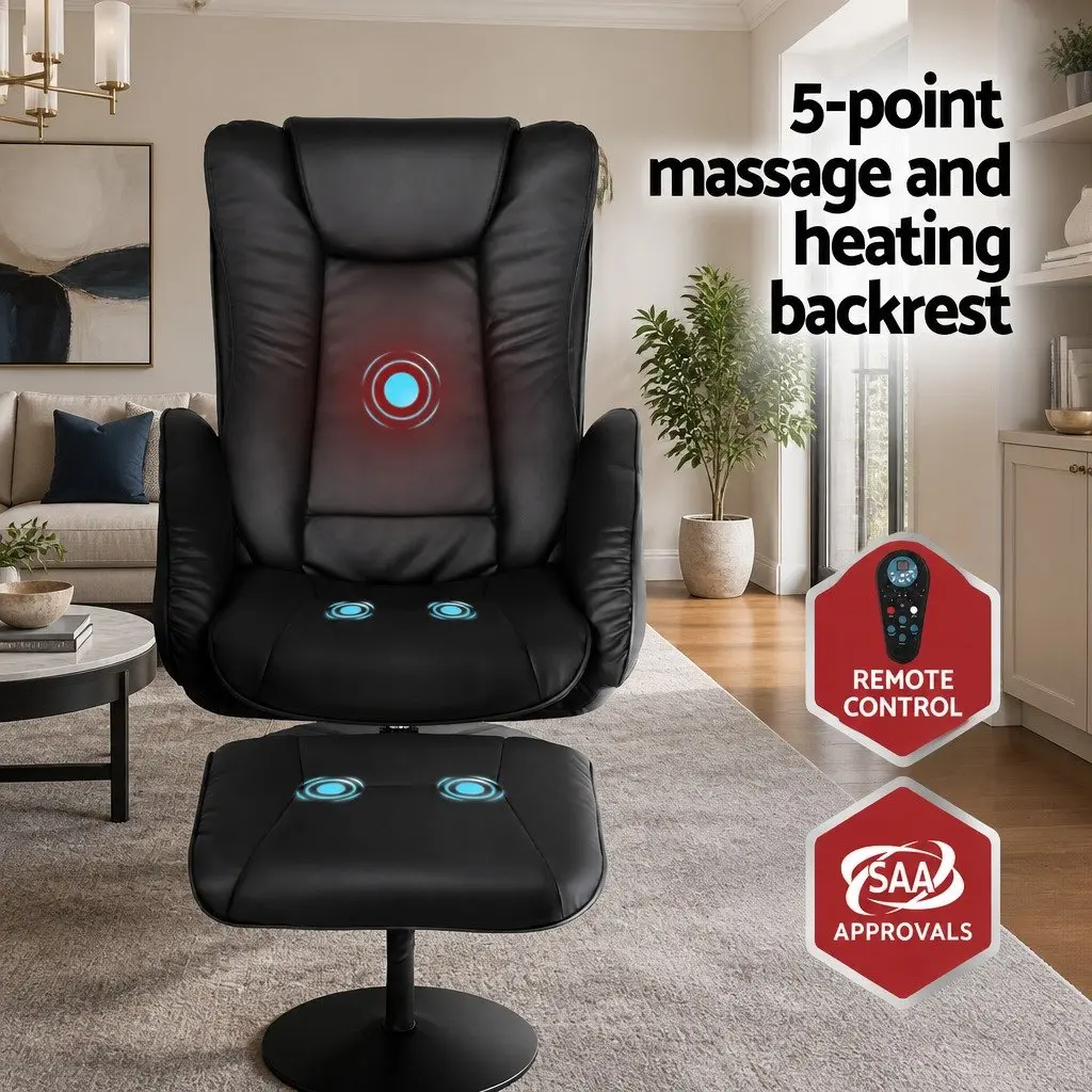 Recliner Chair Heated Massage Black Manual Recline Footrest Lounge Seat
