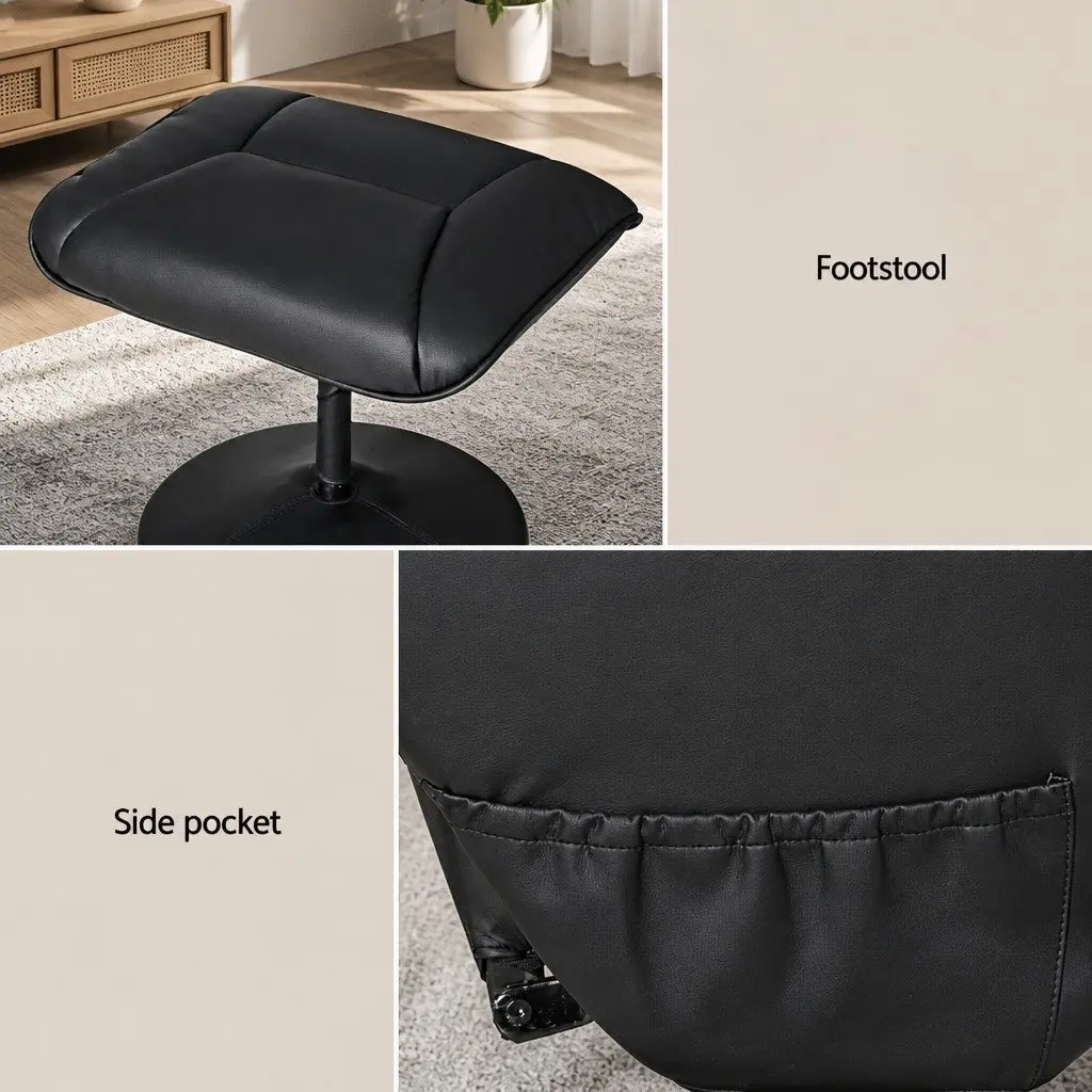 Recliner Chair Heated Massage Black Manual Recline Footrest Lounge Seat