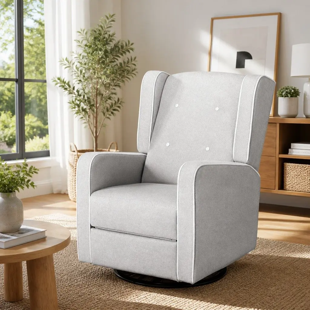 Grey Fabric Recliner Armchair with Swivel