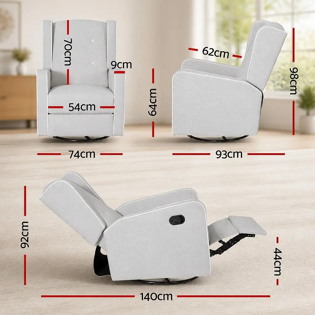 Grey Fabric Recliner Armchair with Swivel