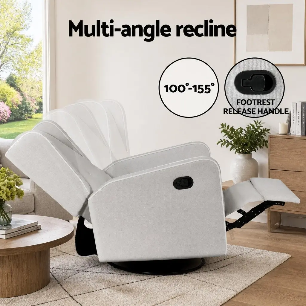 Grey Fabric Recliner Armchair with Swivel