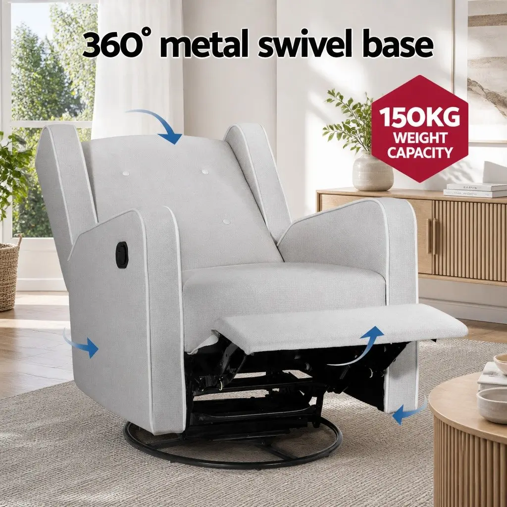 Grey Fabric Recliner Armchair with Swivel