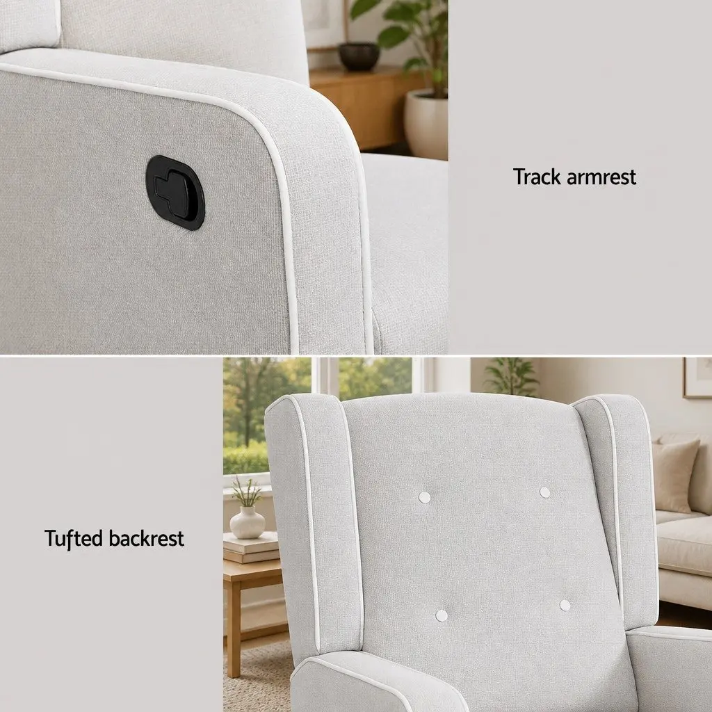 Grey Fabric Recliner Armchair with Swivel