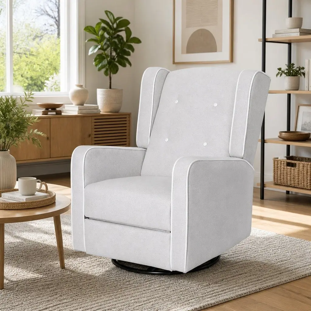 Grey Fabric Recliner Armchair with Swivel