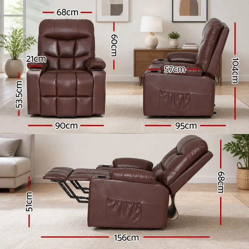 Recliner Chair Lift Assist Heated Massage Lounge Seat Brown Remote Control