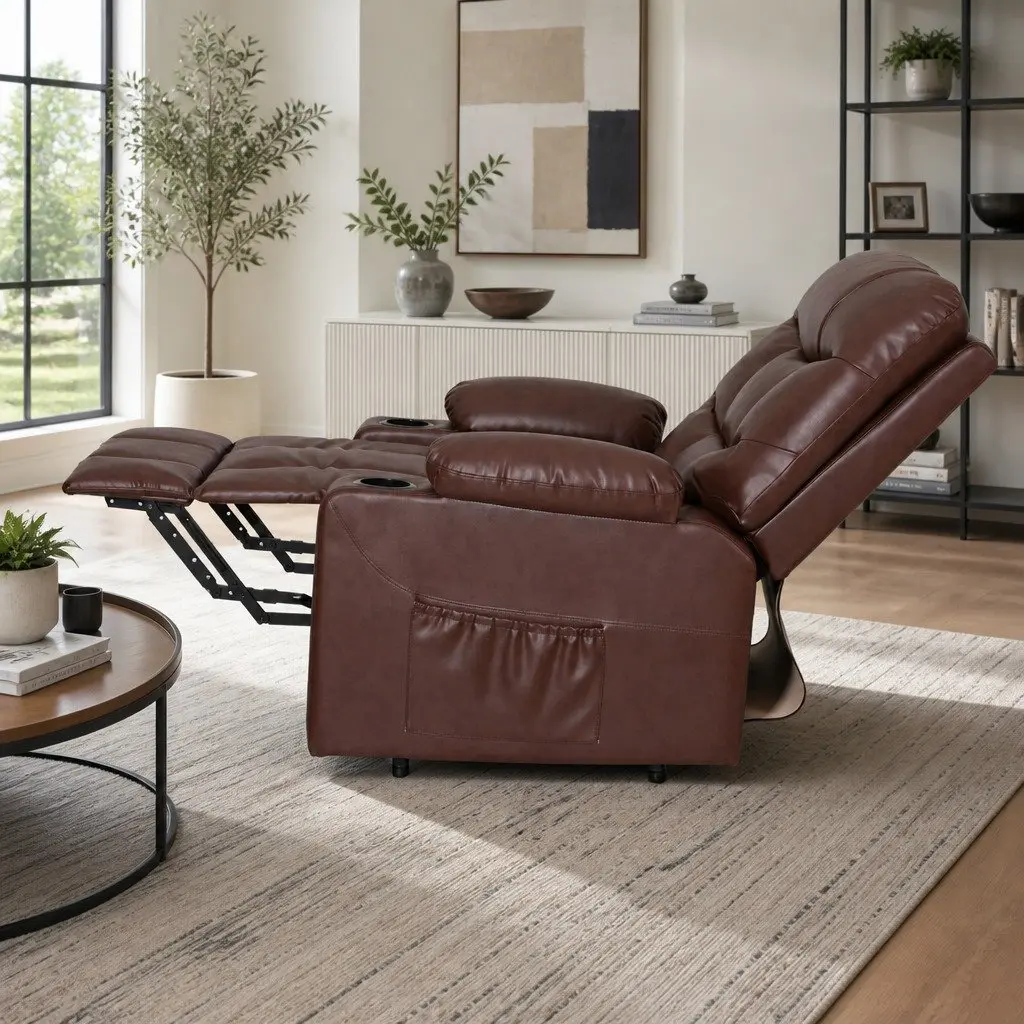 Recliner Chair Lift Assist Heated Massage Lounge Seat Brown Remote Control