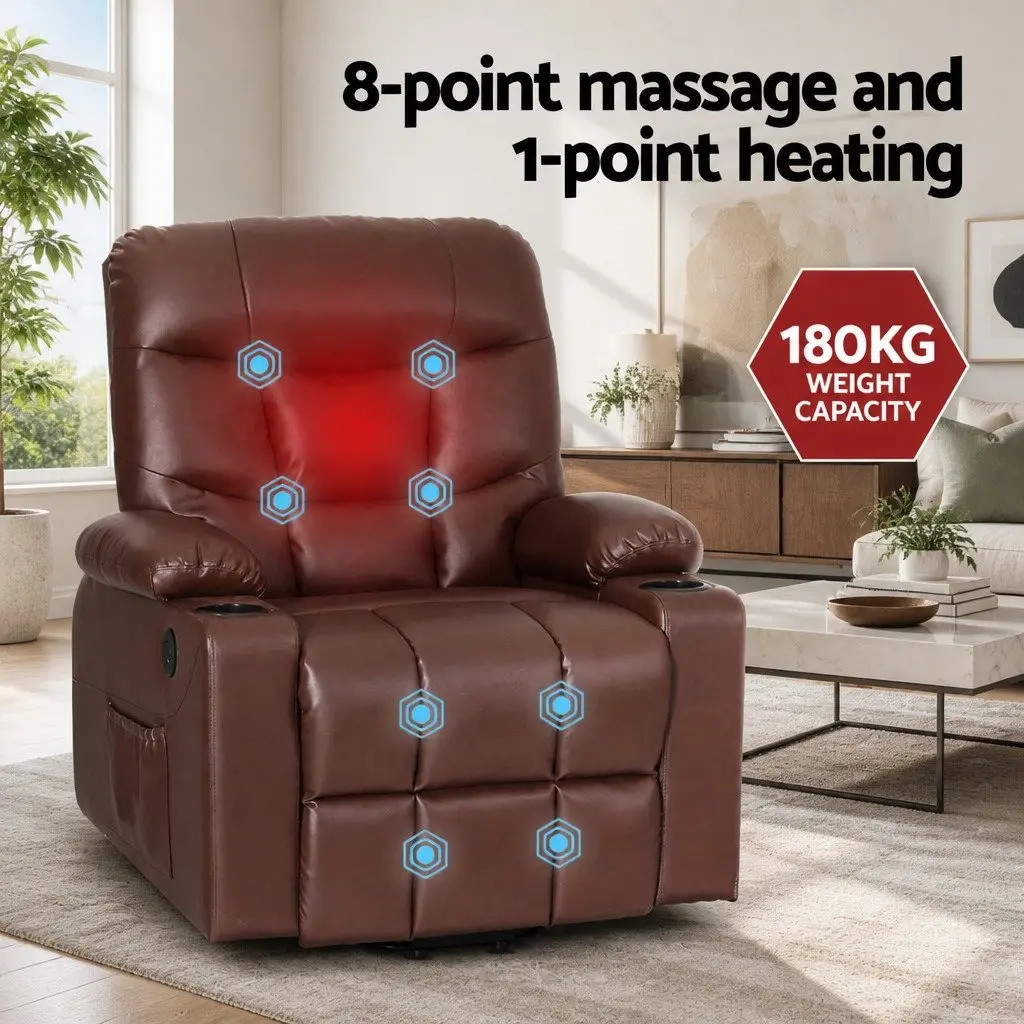 Recliner Chair Lift Assist Heated Massage Lounge Seat Brown Remote Control