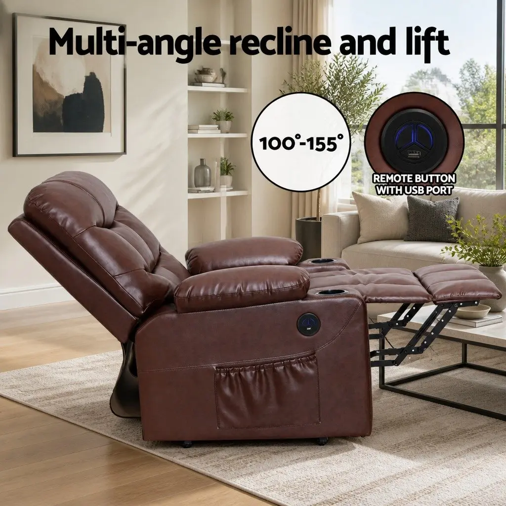 Recliner Chair Lift Assist Heated Massage Lounge Seat Brown Remote Control